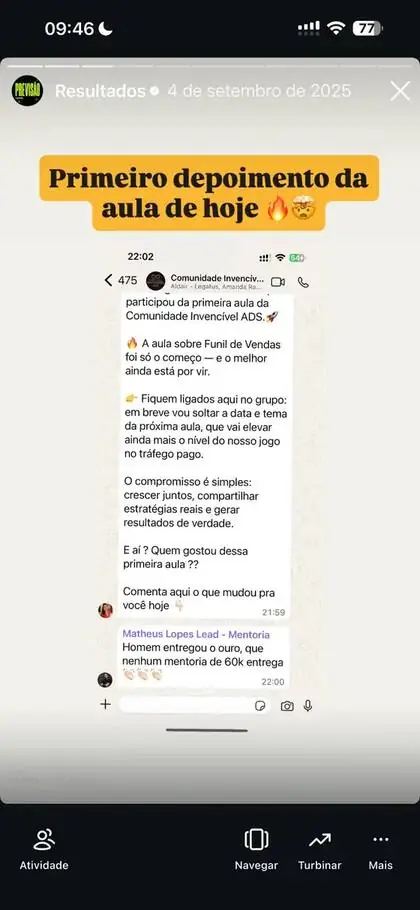 Depoimento sobre a primeira aula da comunidade