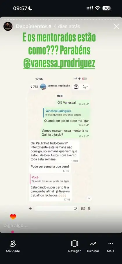Depoimento de mentorada com campanha dando resultado