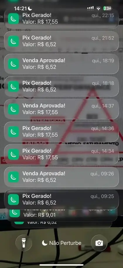 Notificações de vendas aprovadas